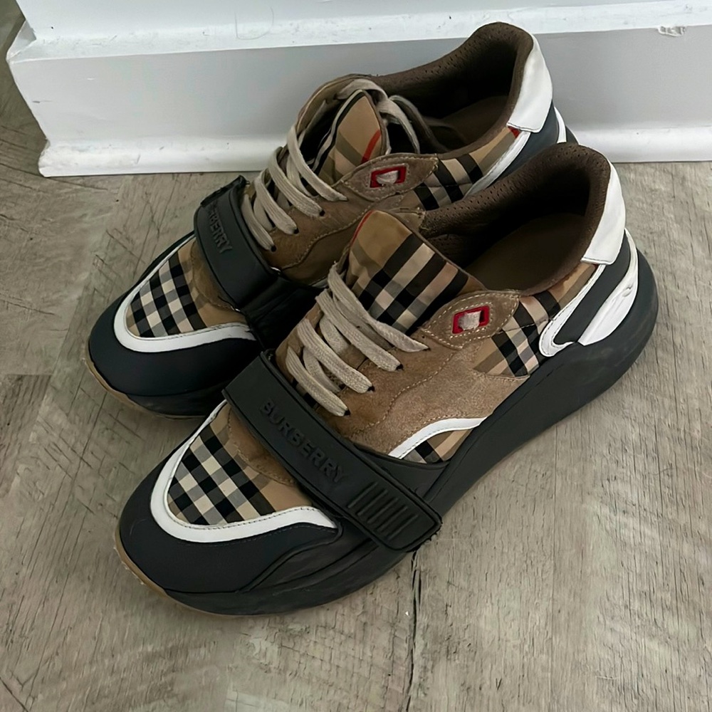 New BURBERRY Ramsey Check Low-Top Men's Trainer Sneakers - Size US 11